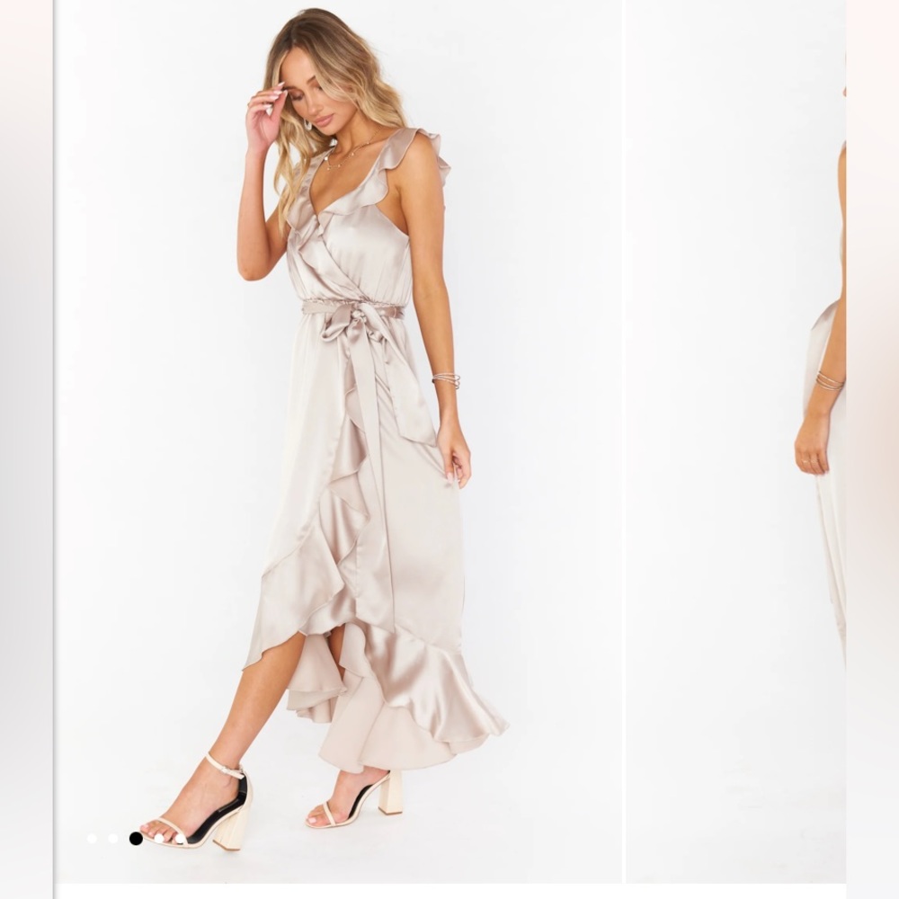 Samantha Ruffle Wrap Dress ~ Show Me The Ring Luxe Satin